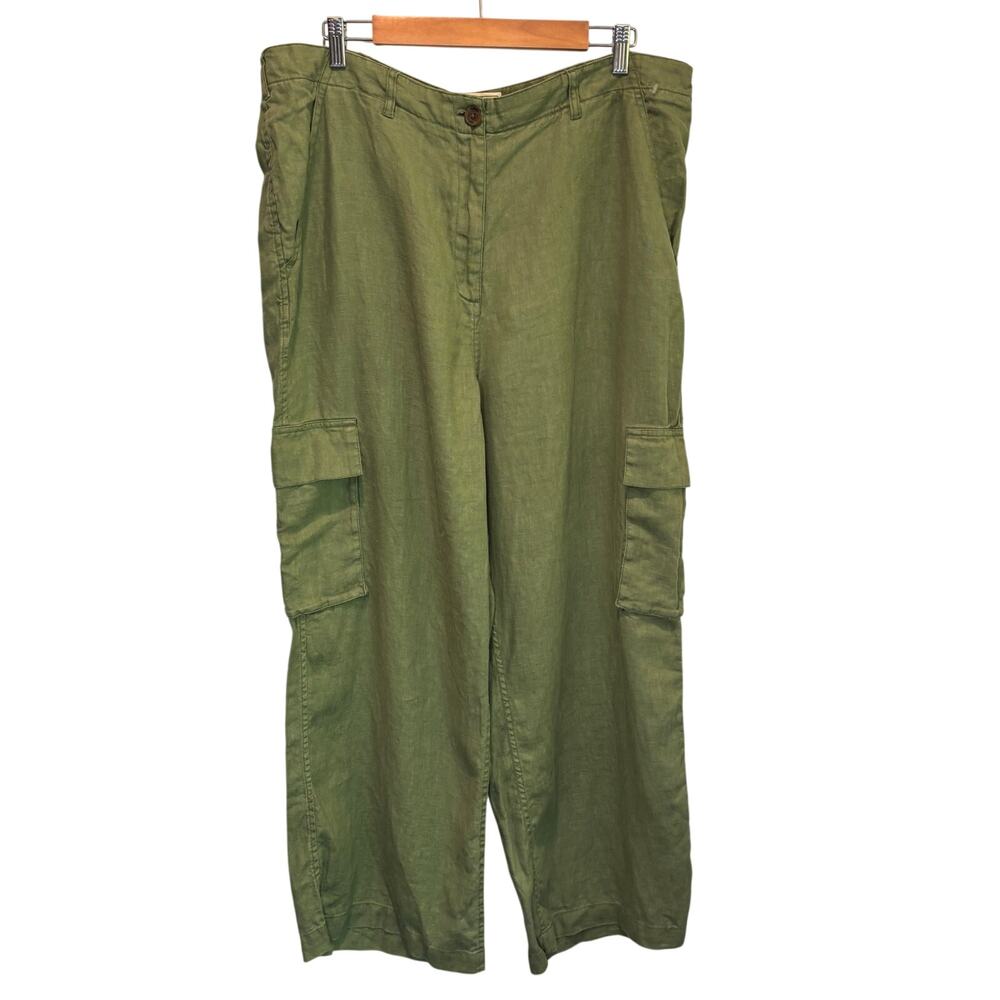 Fat Face Green Linen Wide Leg Cargo Pant - size 14R